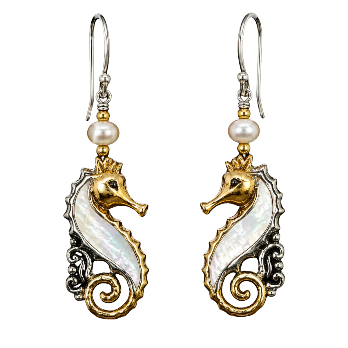 Seahorse, Sterling silver · Earrings